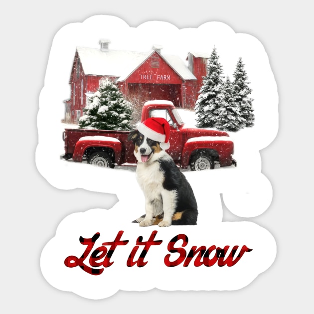 Australian Shepherd Let It Snow Tree Farm Red Truck Christmas Sticker by Tagliarini Kristi